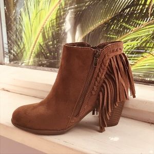 Brown western fringe bootie
